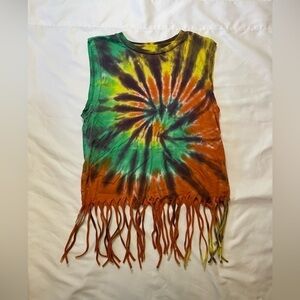 On Fire size small green and orange tie dye boho tank top
